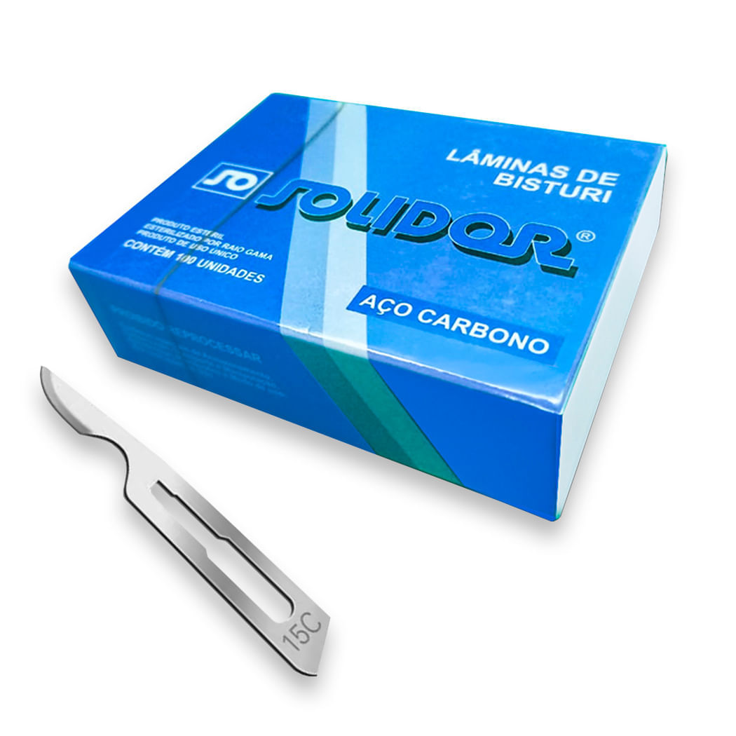 Lâmina de Bisturi Solidor N°15C Aço Carbono Caixa Com 100 - Labor Import
