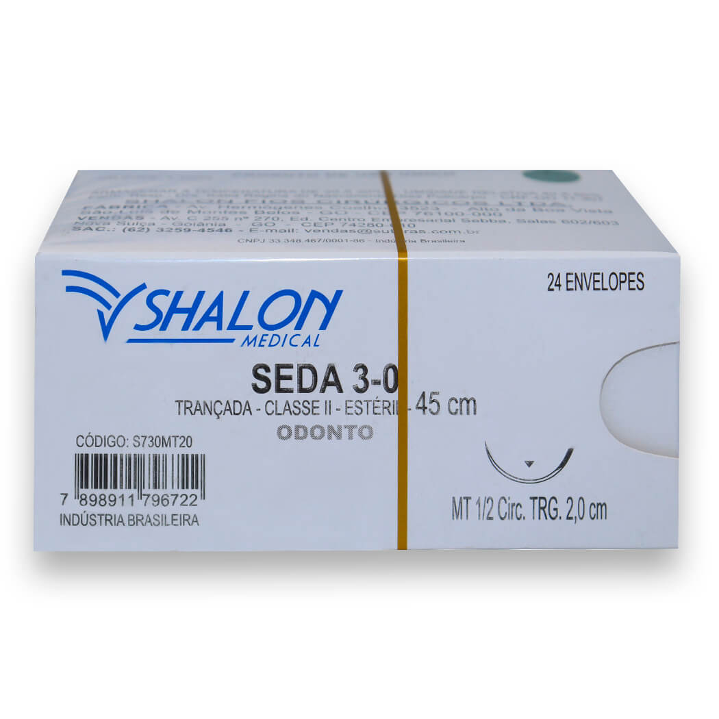 Fio de Sutura Seda 3-0 com Agulha 2cm 24Un - Shalon