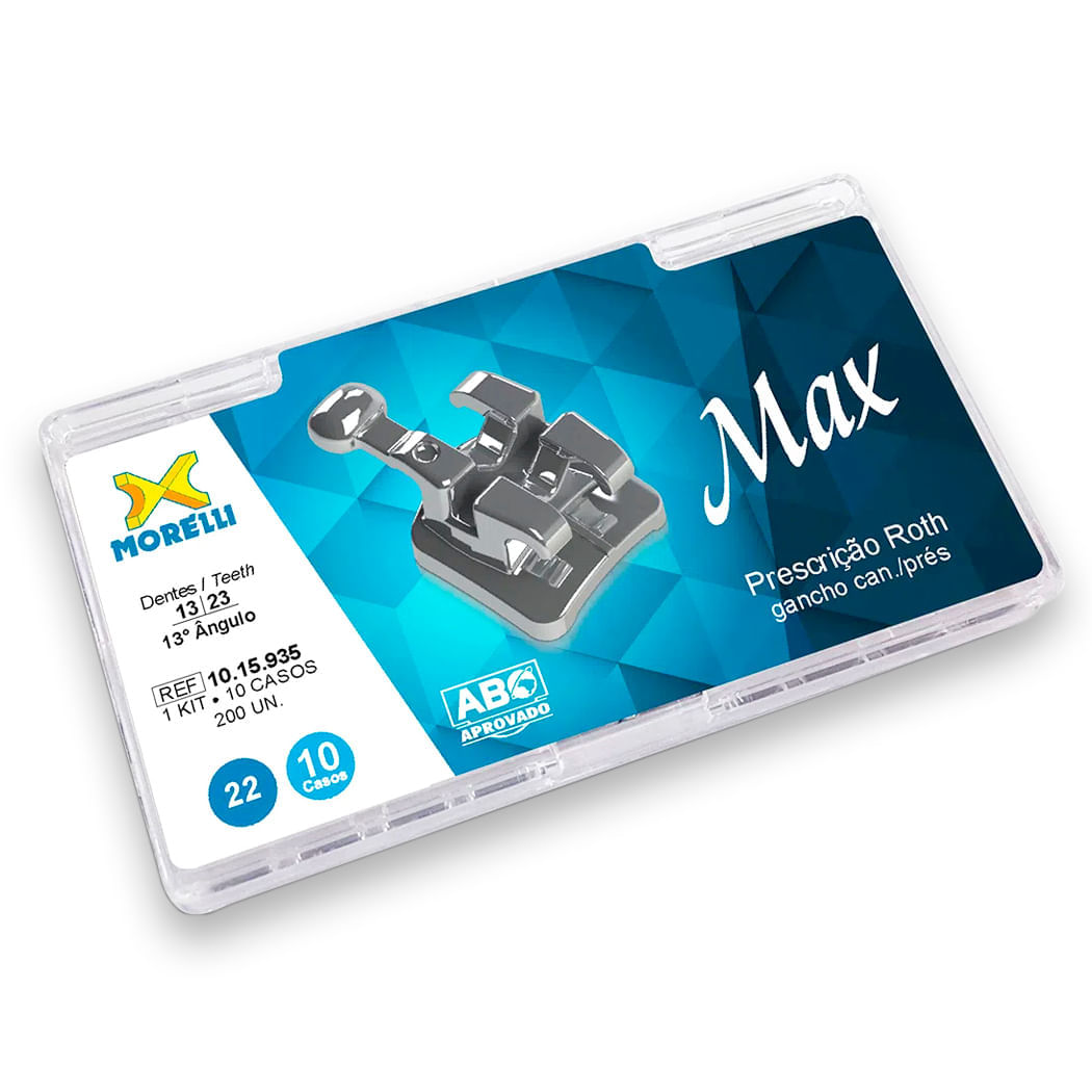 1015935 Kit Bráquetes 10 Casos Prescrição Roth Max 0,022 Canino 13°Ang Gancho Can/Prés - Morelli